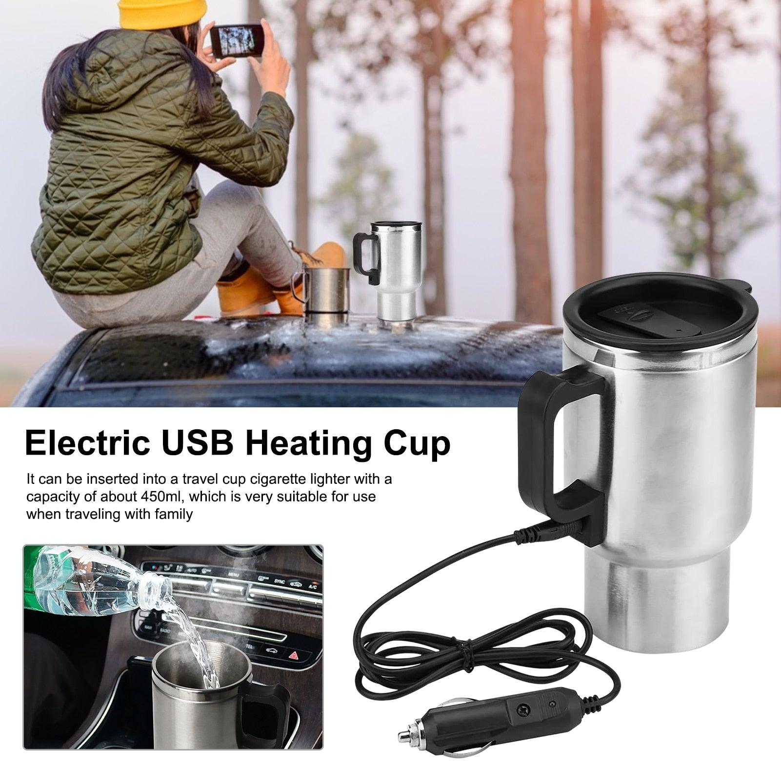 Vehicle Heating Cup 500ML 12V Car Vehicle Heating Stainless Steel Water Cup Kettle Coffee Heated Mug Stainless Steel Accessories - KinglyDay