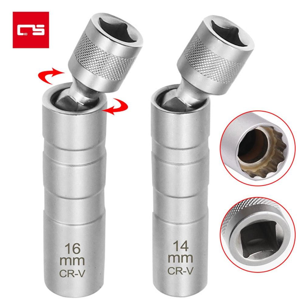 Socket Wrench Magnetic 12 Angle Repairing Removal Tool Thin Wall 3/8" Drive Sockets for 14/16mm Spark Plug - KinglyDay