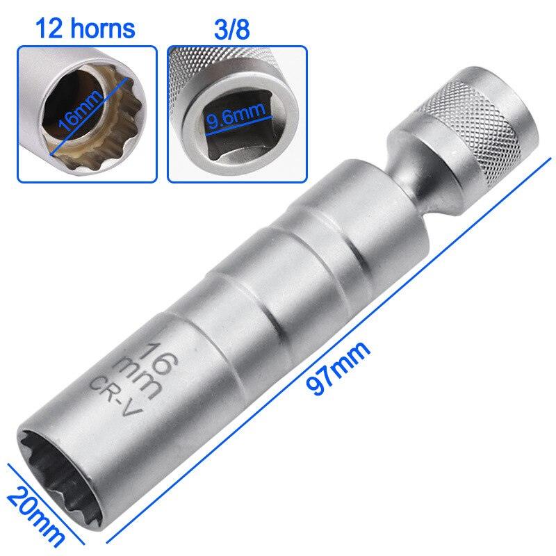 Socket Wrench Magnetic 12 Angle Repairing Removal Tool Thin Wall 3/8" Drive Sockets for 14/16mm Spark Plug - KinglyDay