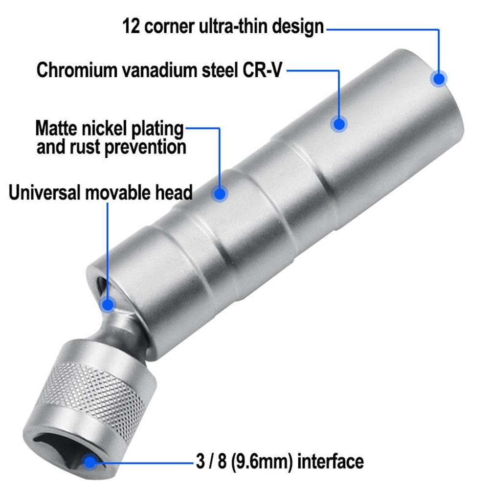 Socket Wrench Magnetic 12 Angle Repairing Removal Tool Thin Wall 3/8" Drive Sockets for 14/16mm Spark Plug - KinglyDay