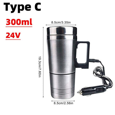 Stainless Car Heated Smart Mug With Temperature Control Electric Water Cup 12V/24V Kettle Coffee Tea Milk Heated 420ML/450ml - KinglyDay