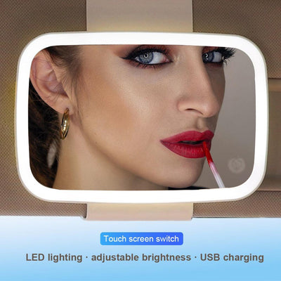 Universal Car Interior Visor Mirror Makeup Mirror Set with LED Lights Built-in Lithium Battery Touch Sensor Rechargeable - KinglyDay