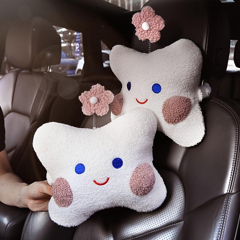 Car Flower Head Neck Pillow, Car Automotive Seat Neck Pillow, Car Waist Pillow Cartoon Cute Supplies Car Accessories Women - KinglyDay