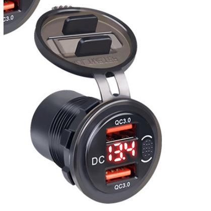 Quick Charge QC 3.0 36W Car Waterproof Dual USB Charger Socket With Switch Voltmeter For 12V/24 Motorcycle ATV Boat Truck - KinglyDay