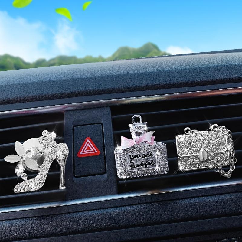 1PC Car Air Vent Clip Ornament, Crystal Car Diffuser, Bling Rhinestone Oil Diffuser Vent Clip, Car Freshener Car Accessories For Women - KinglyDay