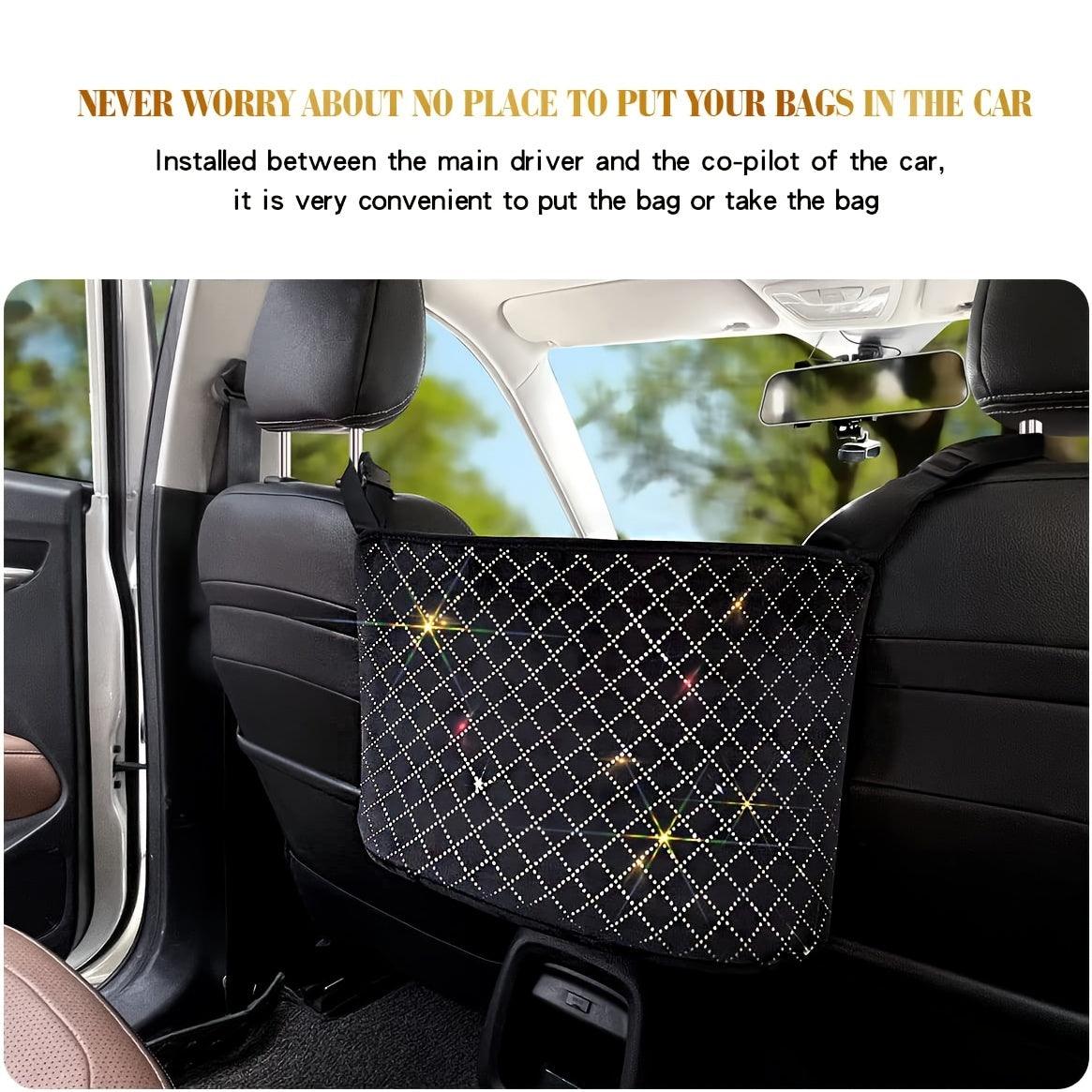 Bling Crystal Car Organizer, Car Seat Back Bag Hanging Car Trash Pouch Bling Women Big Size Rhinestone Shiny Car Accessories - KinglyDay