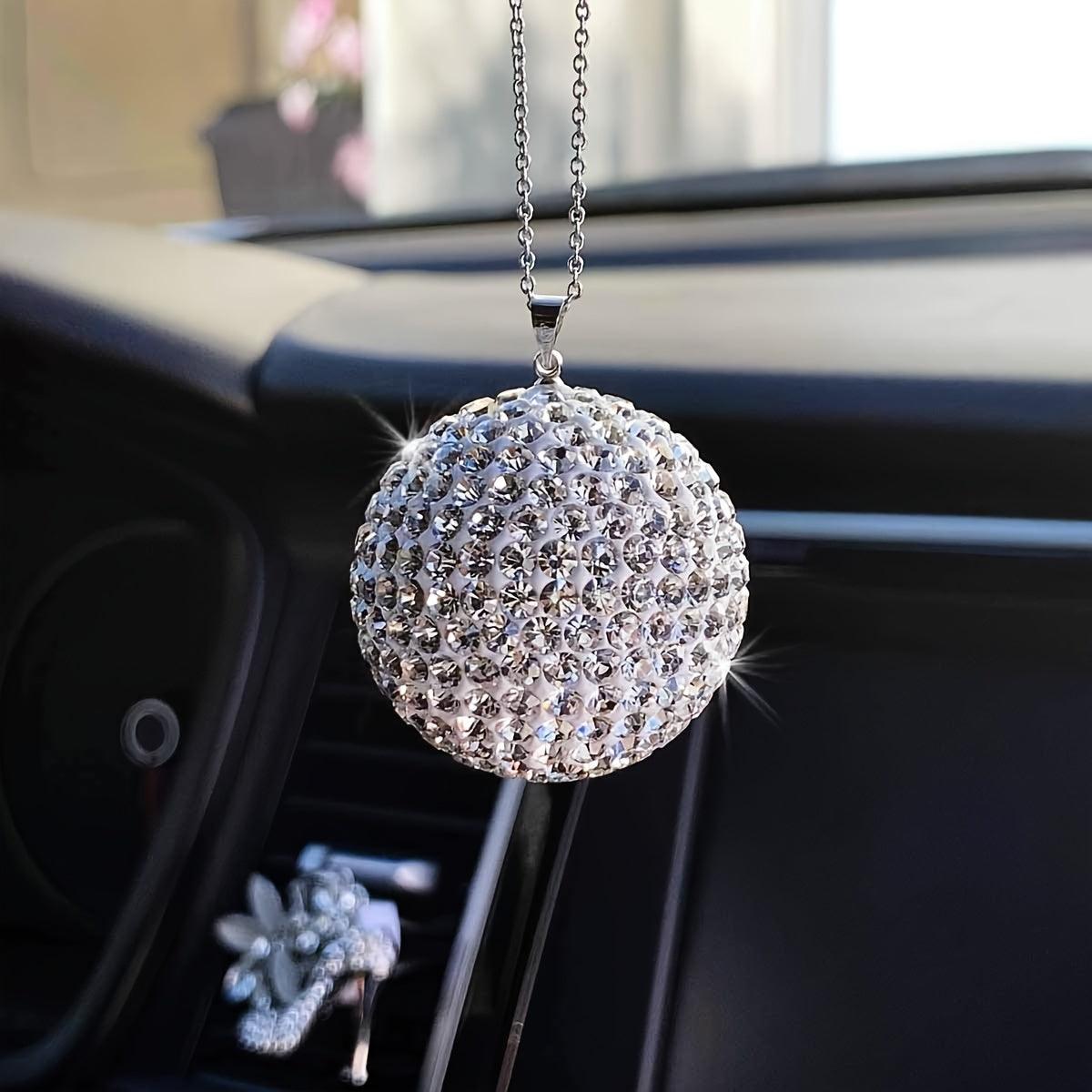 Bling Crystal Ball Car Rear View Mirror Pendant, Rhinestone Hanging Car Ornament, Bling Crystal Sun Catcher Ball Car Decor Accessories For Women - KinglyDay