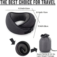 Black 100% Memory Foam Neck Pillow, Comfortable Breathable Cover, Machine Washable Car Travel Pillow For Airplane Travel - KinglyDay