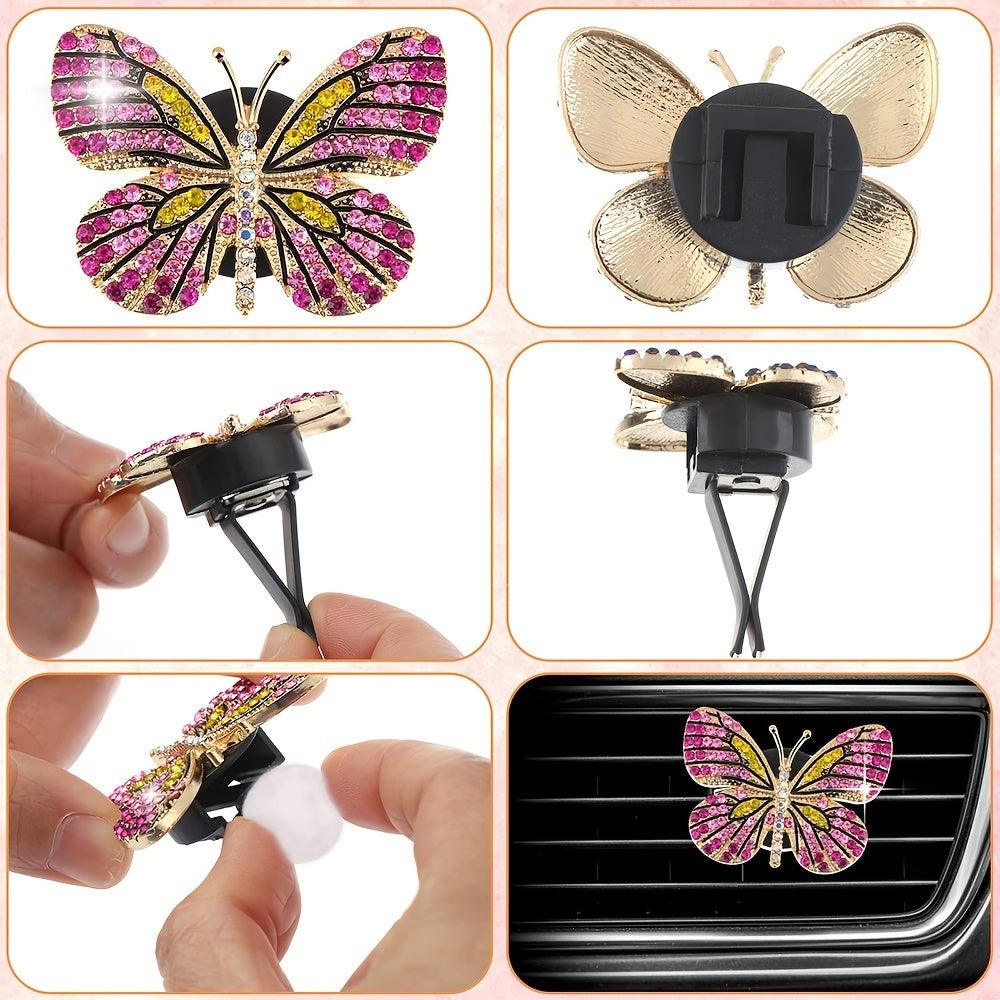 Butterfly Car Clip, Cute Butterfly Car Aromatherapy Air Vent Clip Rhinestone Car Accessories, Car Interior Decoration Pendant For Women - KinglyDay