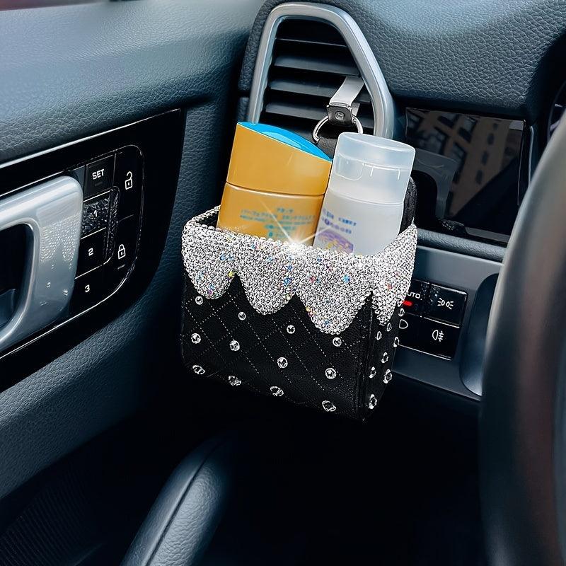 Car Storage Hanging Bag, Creative Artificial Diamond Car Air Vent Storage Bag, Storage Pocket Storage Car Interior Decoration Supplies, Female - KinglyDay