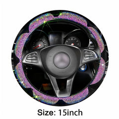 Flower Crystal Colorful Rhinestone Car Steering Wheel Cover, Universal 15 Inch Anti-Slip Bling Car Steering Wheel Protector Car Accessories For Women - KinglyDay