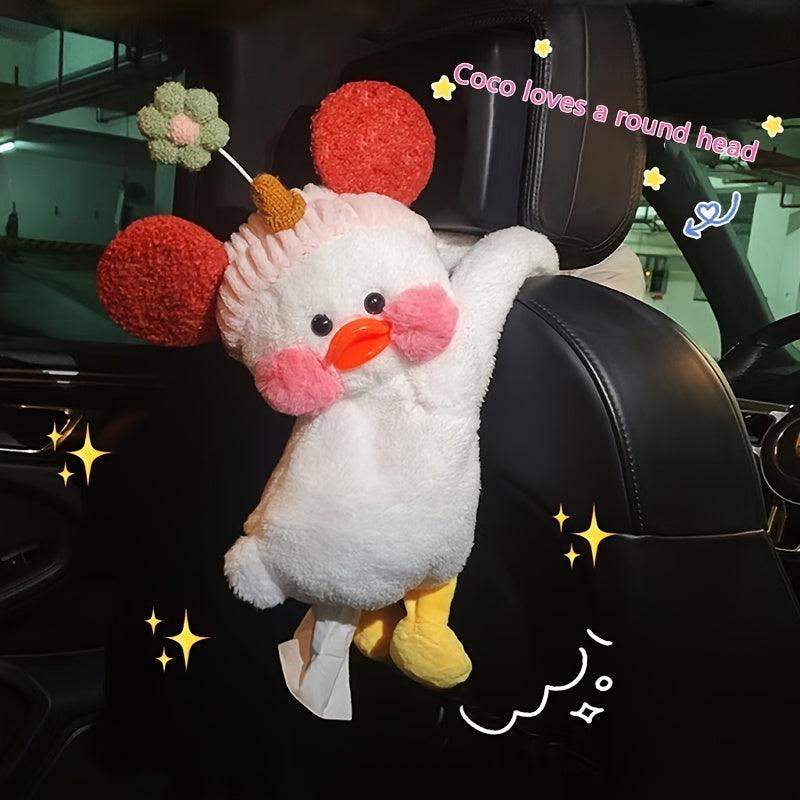 Car Tissue Box, Creative Cute Car Automotive Cartoon Headband Duck Tissue Bag Armrest Box Tissue Holder Organizer Car Accessories Women - KinglyDay