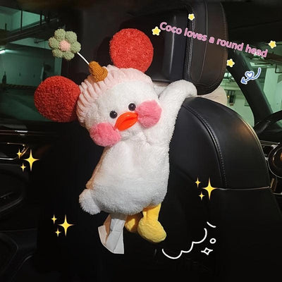 Car Tissue Box, Creative Cute Car Automotive Cartoon Headband Duck Tissue Bag Armrest Box Tissue Holder Organizer Car Accessories Women - KinglyDay