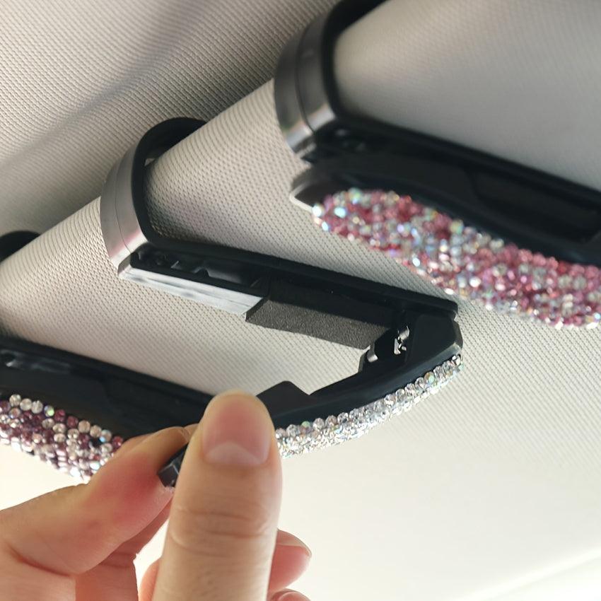 Rhinestone Crystal Glasses Clip Car Sun Visor Glasses Bracket For Woman Glasses Holder Auto Interior Accessories - KinglyDay