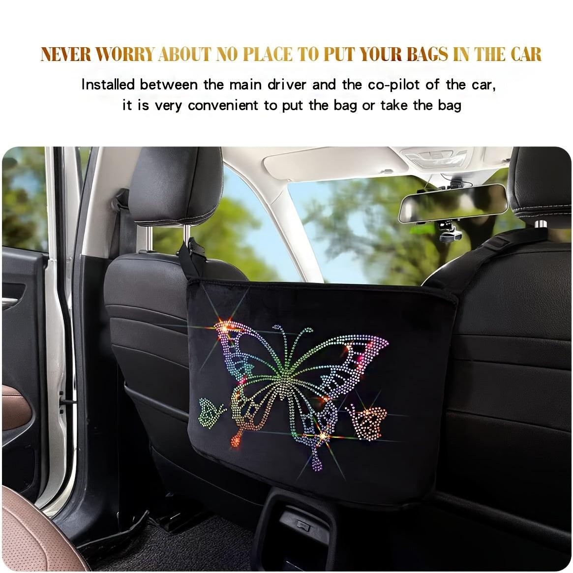 Bling Crystal Car Organizer, Car Handbag Holder Bling Rhinestone Seat Back Hanging Storage Bag Car Trash Pouch Car Accessories For Women Girls - KinglyDay