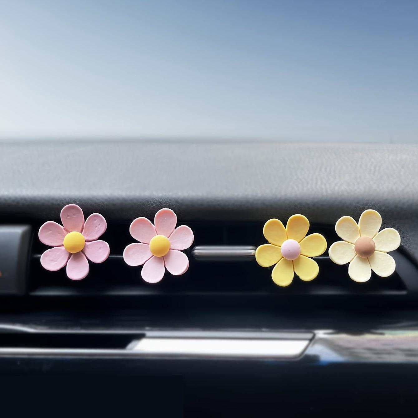 4pcs Car Air Vent Clip Aromatherapy, Cute Cartoon Flowers Shape Car Air Freshener Fragrance Diffuser Car Interior Decorations Car Accessories Women - KinglyDay