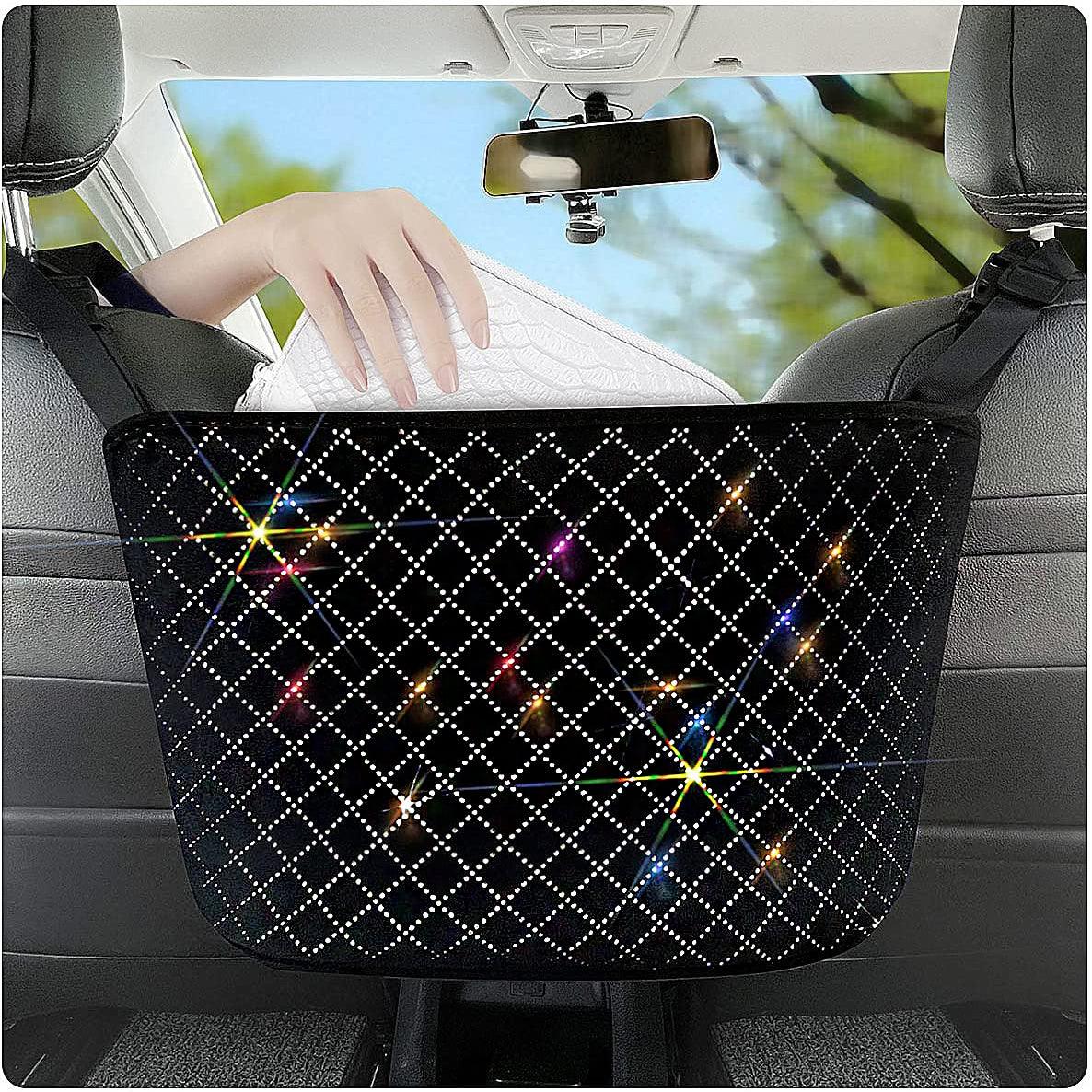 Bling Crystal Car Organizer, Car Seat Back Bag Hanging Car Trash Pouch Bling Women Big Size Rhinestone Shiny Car Accessories - KinglyDay