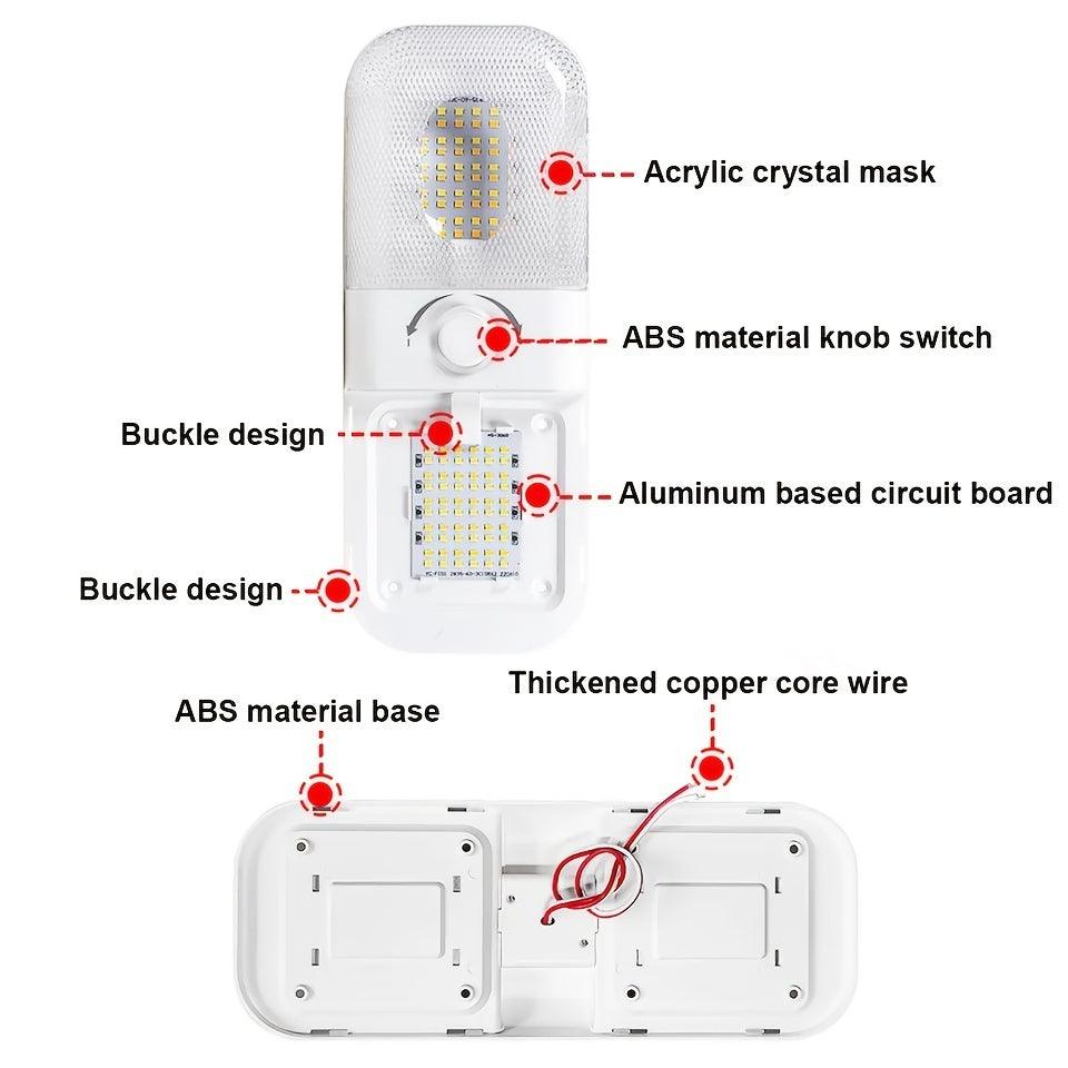 2Pcs RV Lights, Interior 1700LM 3 Color TEM Warm Cool Natural White Camper Lights Dimmable 12v-24v Led Lights Fixture Ceiling Dome Light Switch For RV - KinglyDay