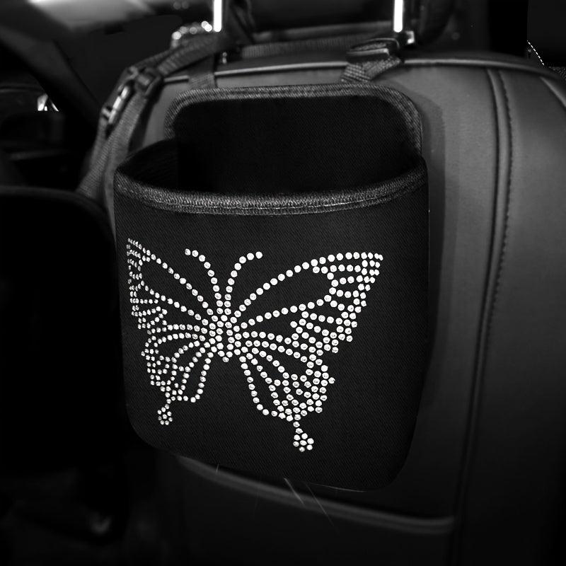 Bling Crystal Car Organizer Seat Back Bag Hanging Trash Big Capacity Butterfly Rhinestone Women Car Accessories - KinglyDay