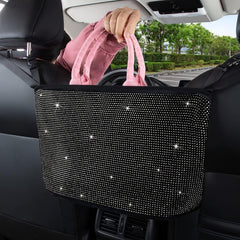 Bling Rhinestone Black Car Organizers Storage Purse Holder, Car Seat Back Net Handbag Accessories For Women, Gifts For Mom, Birthday Gifts Presents - KinglyDay