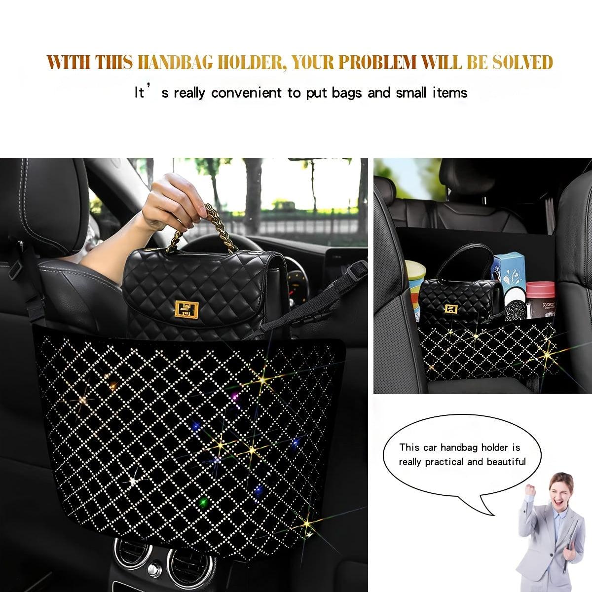 Bling Crystal Car Organizer, Car Seat Back Bag Hanging Car Trash Pouch Bling Women Big Size Rhinestone Shiny Car Accessories - KinglyDay