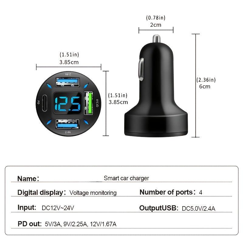 66W 4 Ports USB PD Quick Car Adapter Charger QC3.0 Type C,In-Car Adapter Fast Charging - KinglyDay