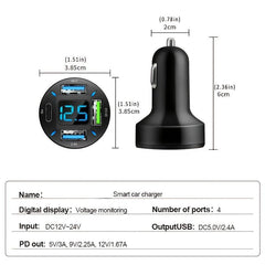 66W 4 Ports USB PD Quick Car Adapter Charger QC3.0 Type C,In-Car Adapter Fast Charging - KinglyDay