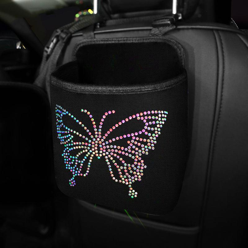 Bling Crystal Car Organizer Seat Back Bag Hanging Trash Big Capacity Butterfly Rhinestone Women Car Accessories - KinglyDay