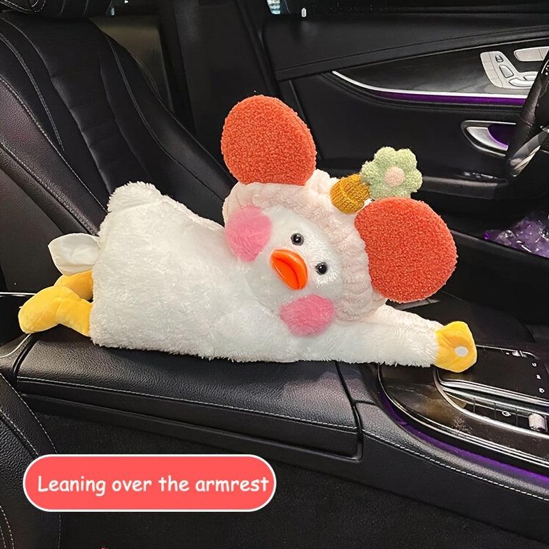 Car Tissue Box, Creative Cute Car Automotive Cartoon Headband Duck Tissue Bag Armrest Box Tissue Holder Organizer Car Accessories Women - KinglyDay