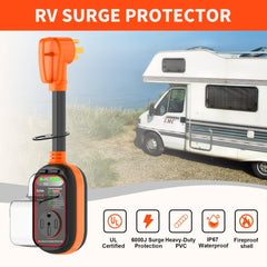 RV Surge Protector 50 Amp - UL Certified - Upgraded 6000 Joules RV Circuit Analyzer With Waterproof Cover, Power Defender Voltage Protection Guard - KinglyDay