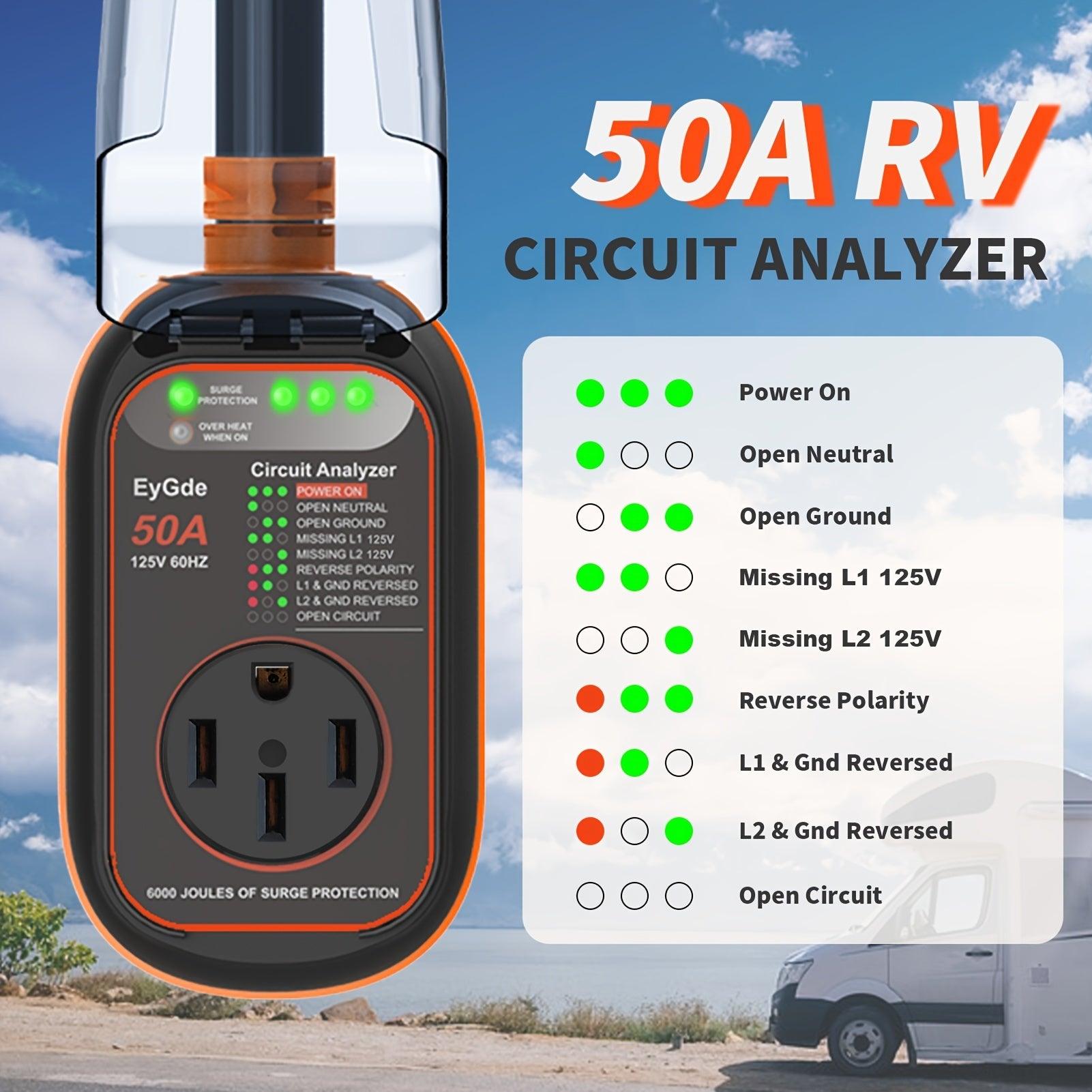 RV Surge Protector 50 Amp - UL Certified - Upgraded 6000 Joules RV Circuit Analyzer With Waterproof Cover, Power Defender Voltage Protection Guard - KinglyDay