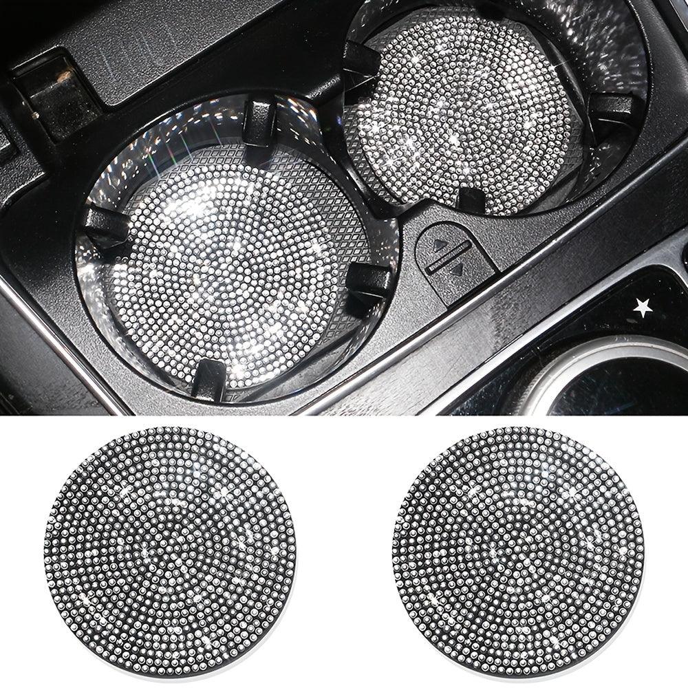 2PCS Multi-functional ArtifDiamond Car Coasters Water Cup Slots Non-slip Pads Silicone Pads Cup Holder Pads Car Gadgets Glitter Car Accessories Women - KinglyDay