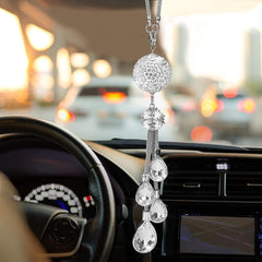 Bling Crystal Ball Car Rear View Mirror Pendant, Rhinestone Hanging Car Ornament, Bling Crystal Sun Catcher Ball Car Decor Accessories For Women - KinglyDay