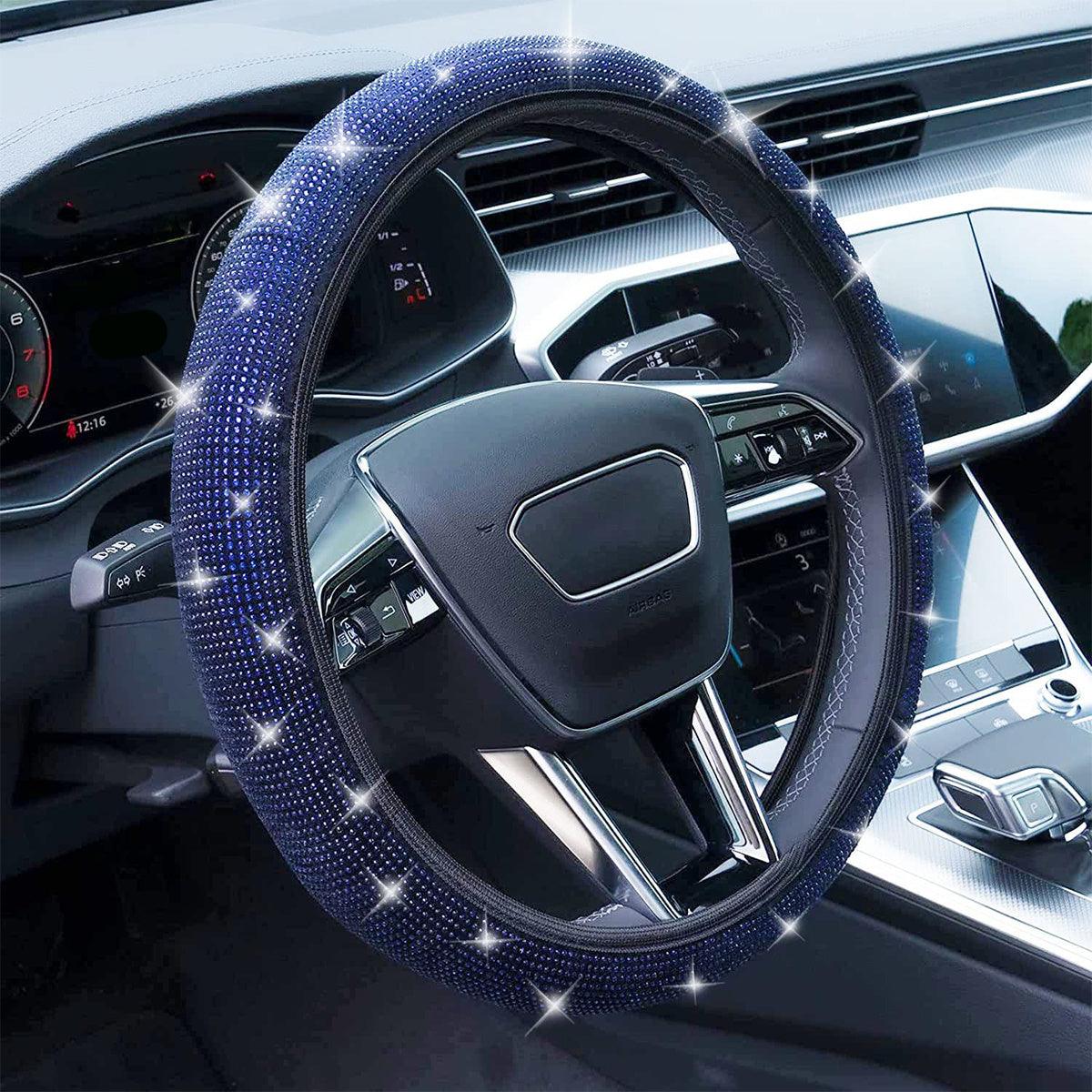 ArtificialCrystal Diamond Steering Wheel Cover Safe And Non Slip Bling Car Accessory, Universal Bling Steering Wheel Cover For Women(White) - KinglyDay