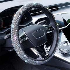 ArtificialCrystal Diamond Steering Wheel Cover Safe And Non Slip Bling Car Accessory, Universal Bling Steering Wheel Cover For Women(White) - KinglyDay