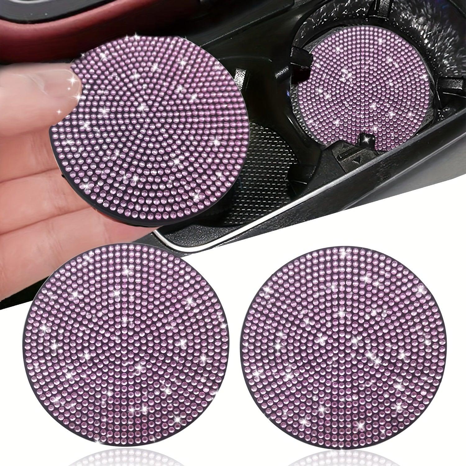 2PCS Multi-functional ArtifDiamond Car Coasters Water Cup Slots Non-slip Pads Silicone Pads Cup Holder Pads Car Gadgets Glitter Car Accessories Women - KinglyDay