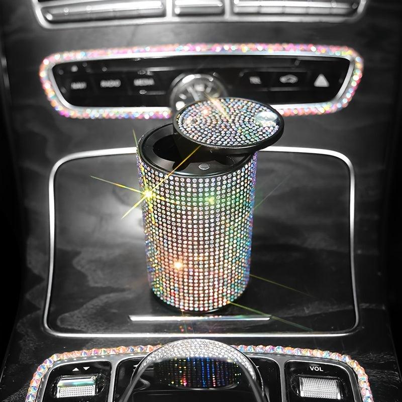 Crystal Rhinestone Car Ashtray, Artificial Diamond Metal Ashtray Auto Interior Decor Accessories Universal For Girl Women - KinglyDay