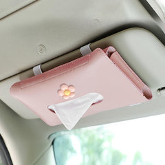 1pc Car Sun Visor Tissue Box, Car Hanging Tissue Box, PU Leather Napkin Case Holder Car Accessories For Women Ladies - KinglyDay