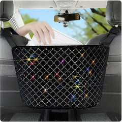 Bling Crystal Car Organizer, Car Seat Back Bag Hanging Car Trash Pouch Bling Women Big Size Rhinestone Shiny Car Accessories - KinglyDay