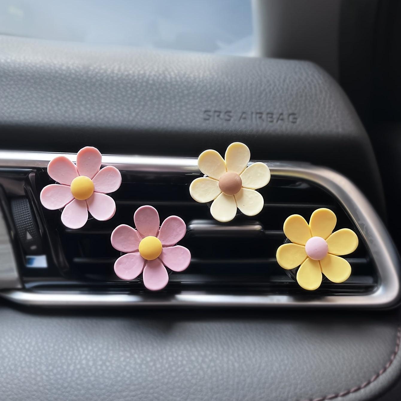 4pcs Car Air Vent Clip Aromatherapy, Cute Cartoon Flowers Shape Car Air Freshener Fragrance Diffuser Car Interior Decorations Car Accessories Women - KinglyDay