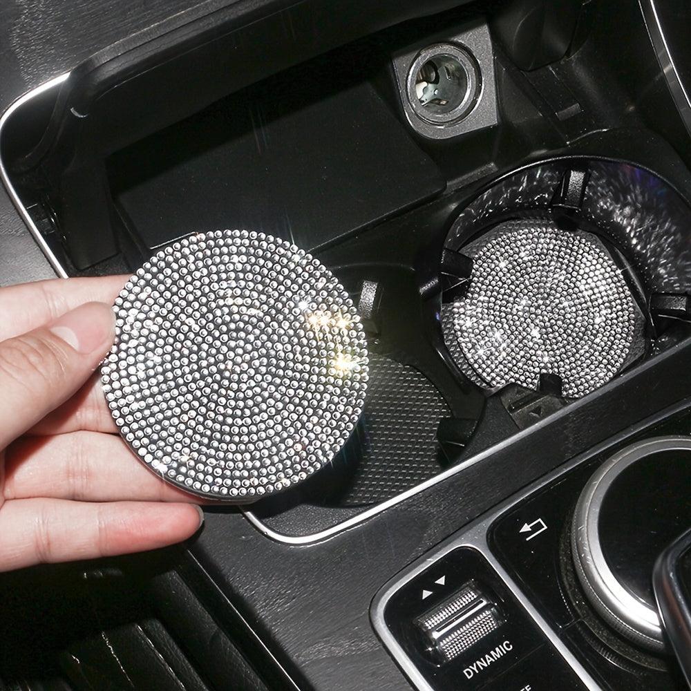 2PCS Multi-functional ArtifDiamond Car Coasters Water Cup Slots Non-slip Pads Silicone Pads Cup Holder Pads Car Gadgets Glitter Car Accessories Women - KinglyDay