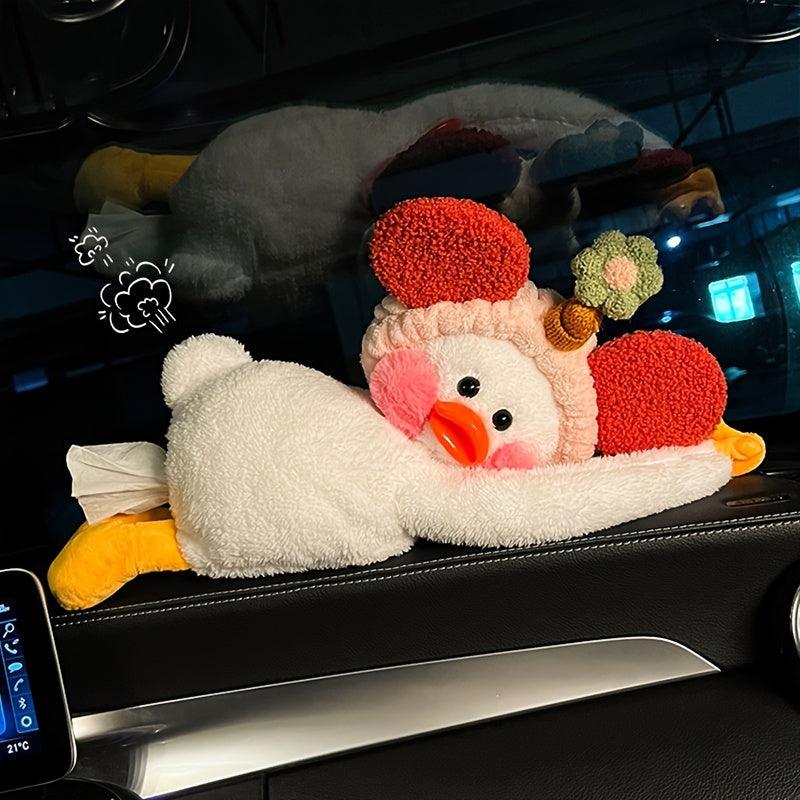 Car Tissue Box, Creative Cute Car Automotive Cartoon Headband Duck Tissue Bag Armrest Box Tissue Holder Organizer Car Accessories Women - KinglyDay