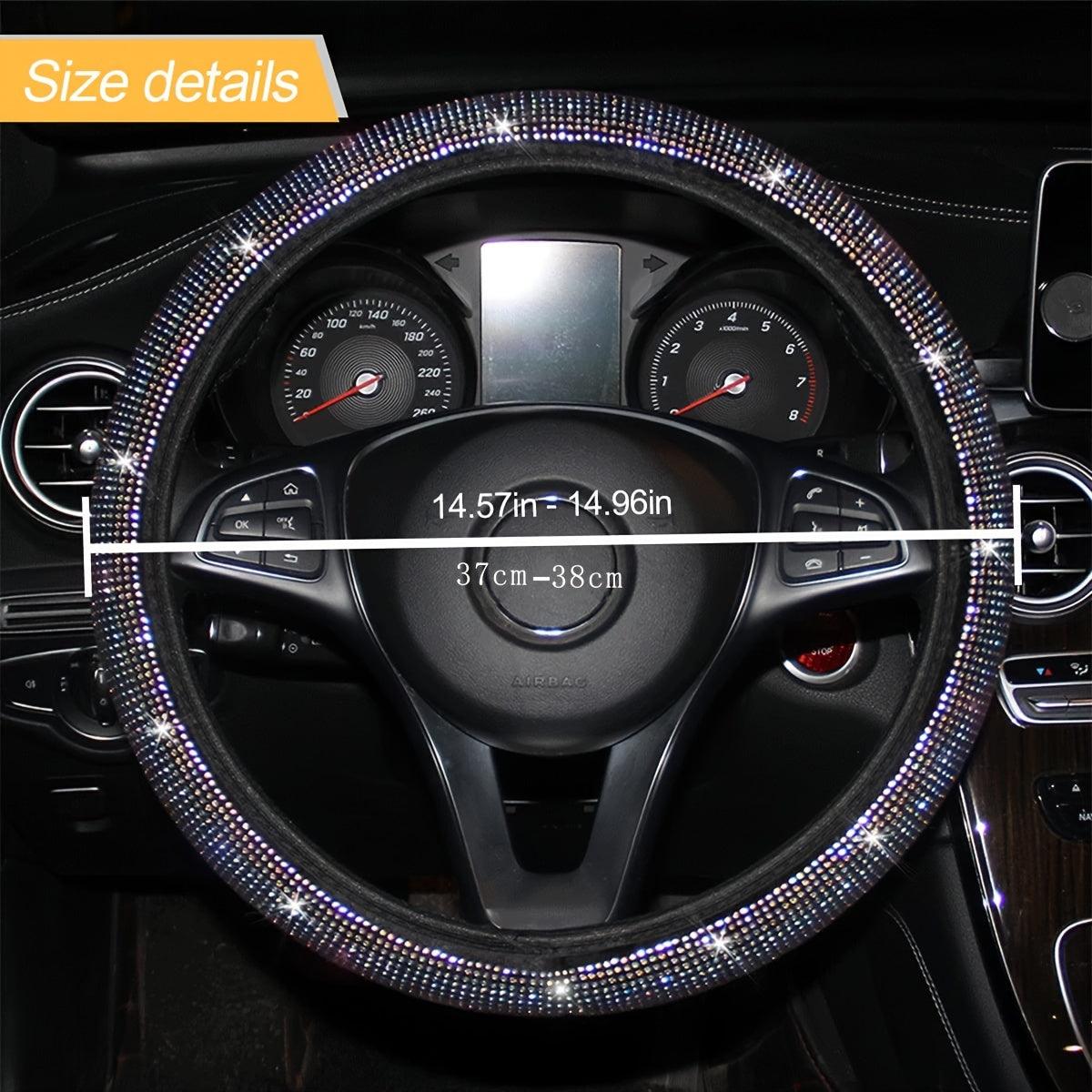 ArtificialCrystal Diamond Steering Wheel Cover Safe And Non Slip Bling Car Accessory, Universal Bling Steering Wheel Cover For Women(White) - KinglyDay