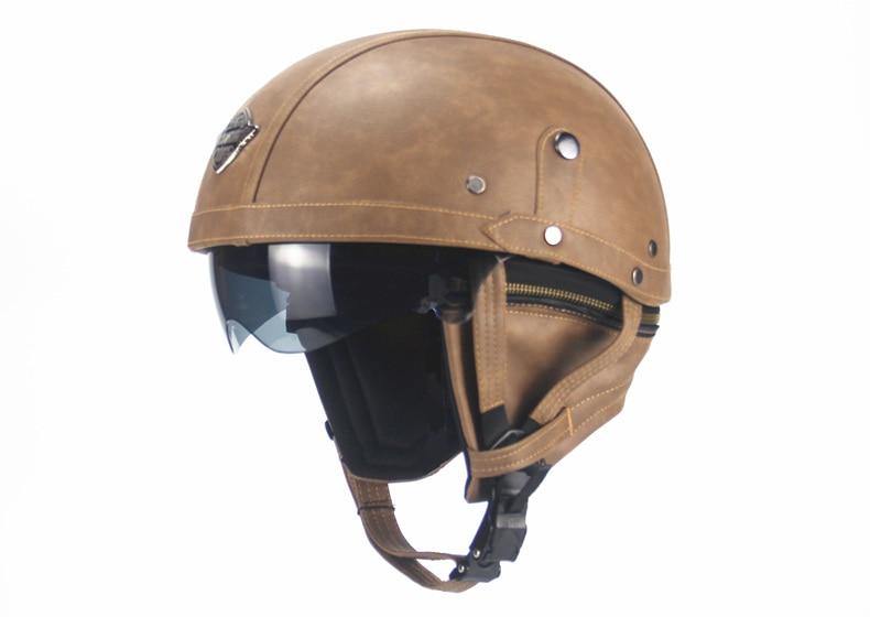 KLD23215738 Motorcycle Helmet PU Leather Retro - KinglyDay