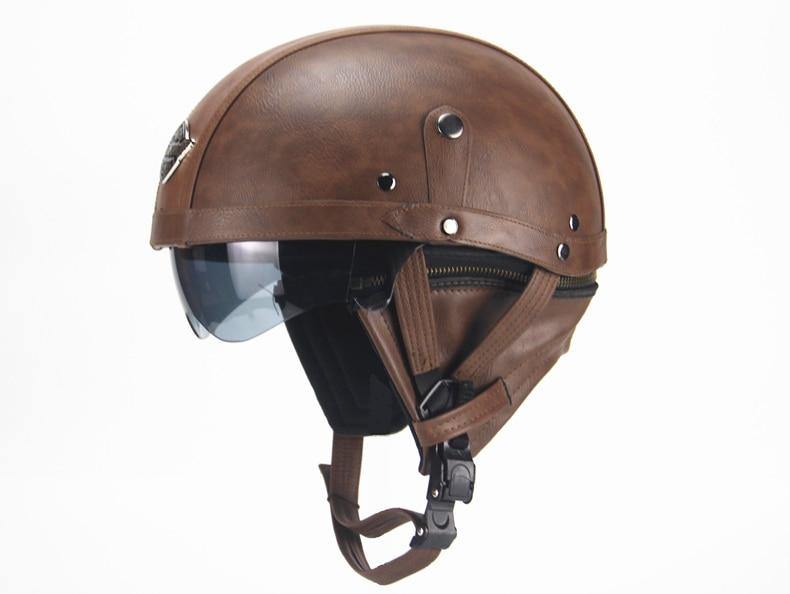 KLD23215738 Motorcycle Helmet PU Leather Retro - KinglyDay