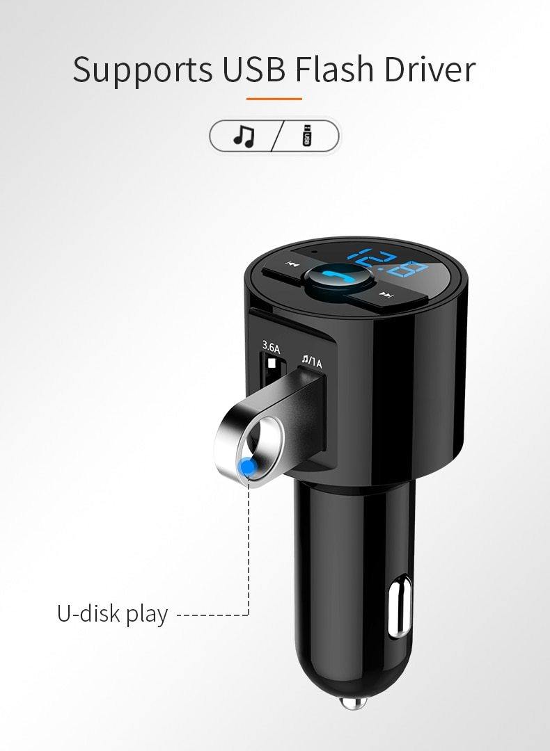 3.6A Quick USB Charger Bluetooth Music Player FM Transmitter Phone Handsfree Carkit - KinglyDay