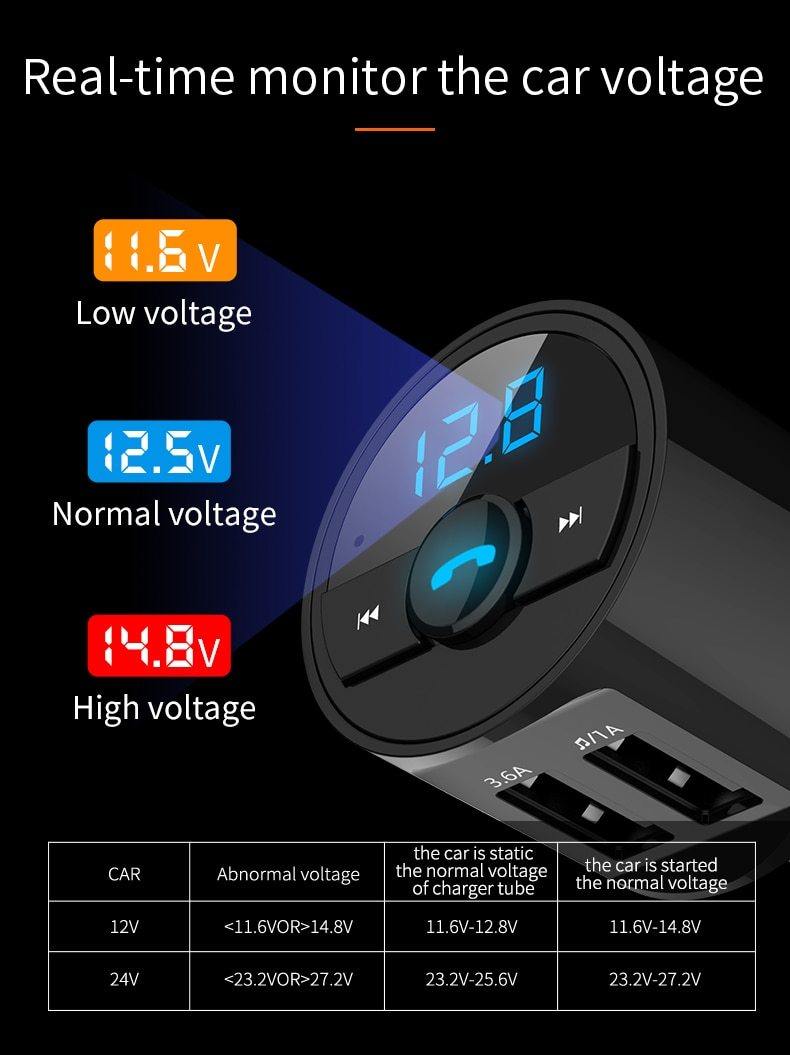 3.6A Quick USB Charger Bluetooth Music Player FM Transmitter Phone Handsfree Carkit - KinglyDay