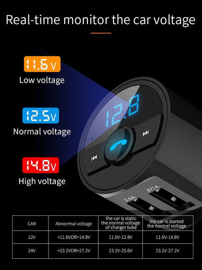 3.6A Quick USB Charger Bluetooth Music Player FM Transmitter Phone Handsfree Carkit - KinglyDay
