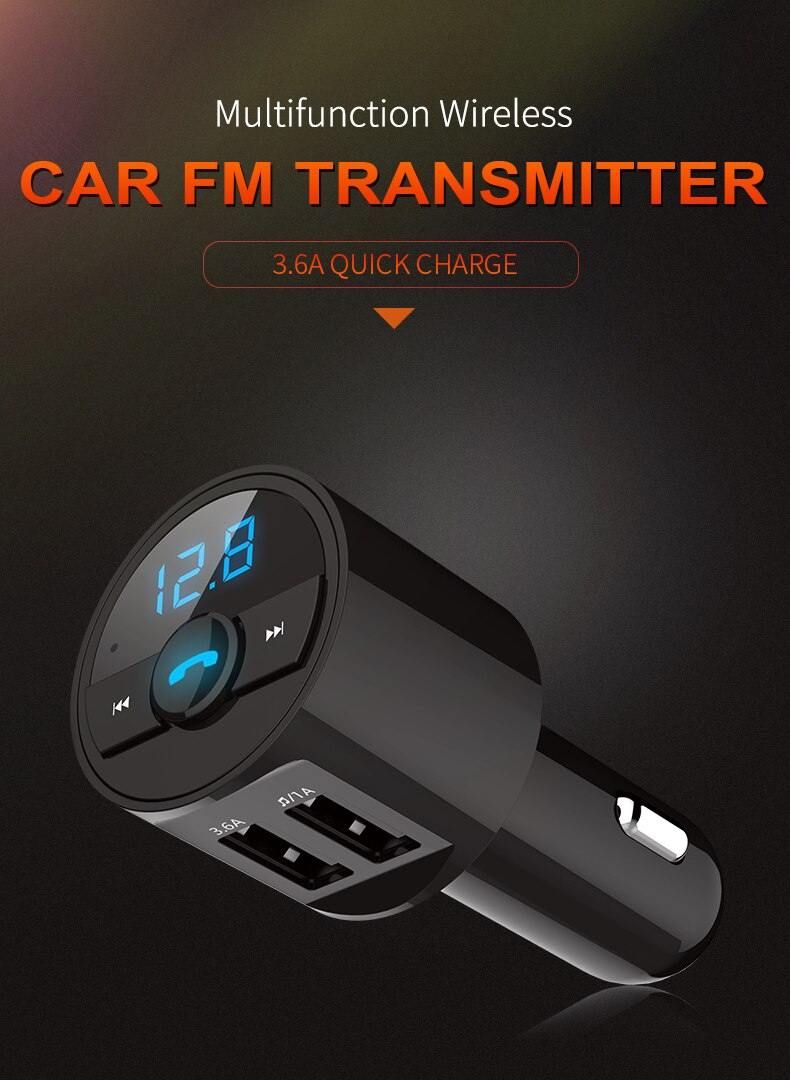 3.6A Quick USB Charger Bluetooth Music Player FM Transmitter Phone Handsfree Carkit - KinglyDay