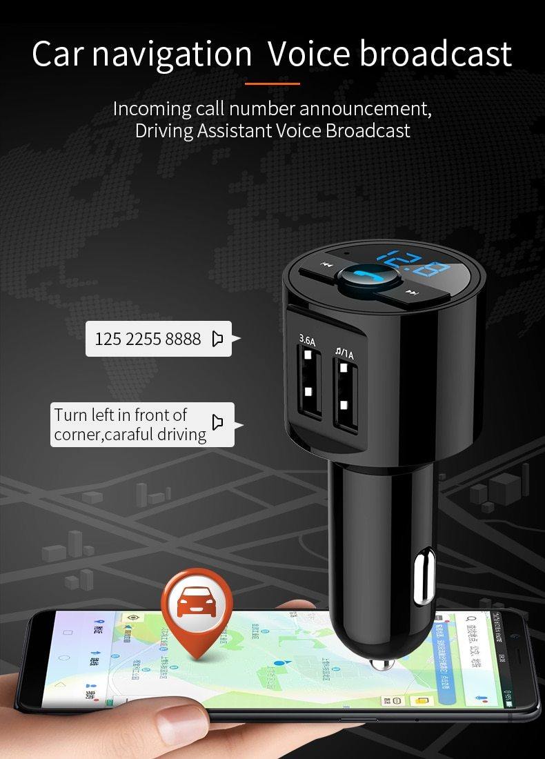 3.6A Quick USB Charger Bluetooth Music Player FM Transmitter Phone Handsfree Carkit - KinglyDay